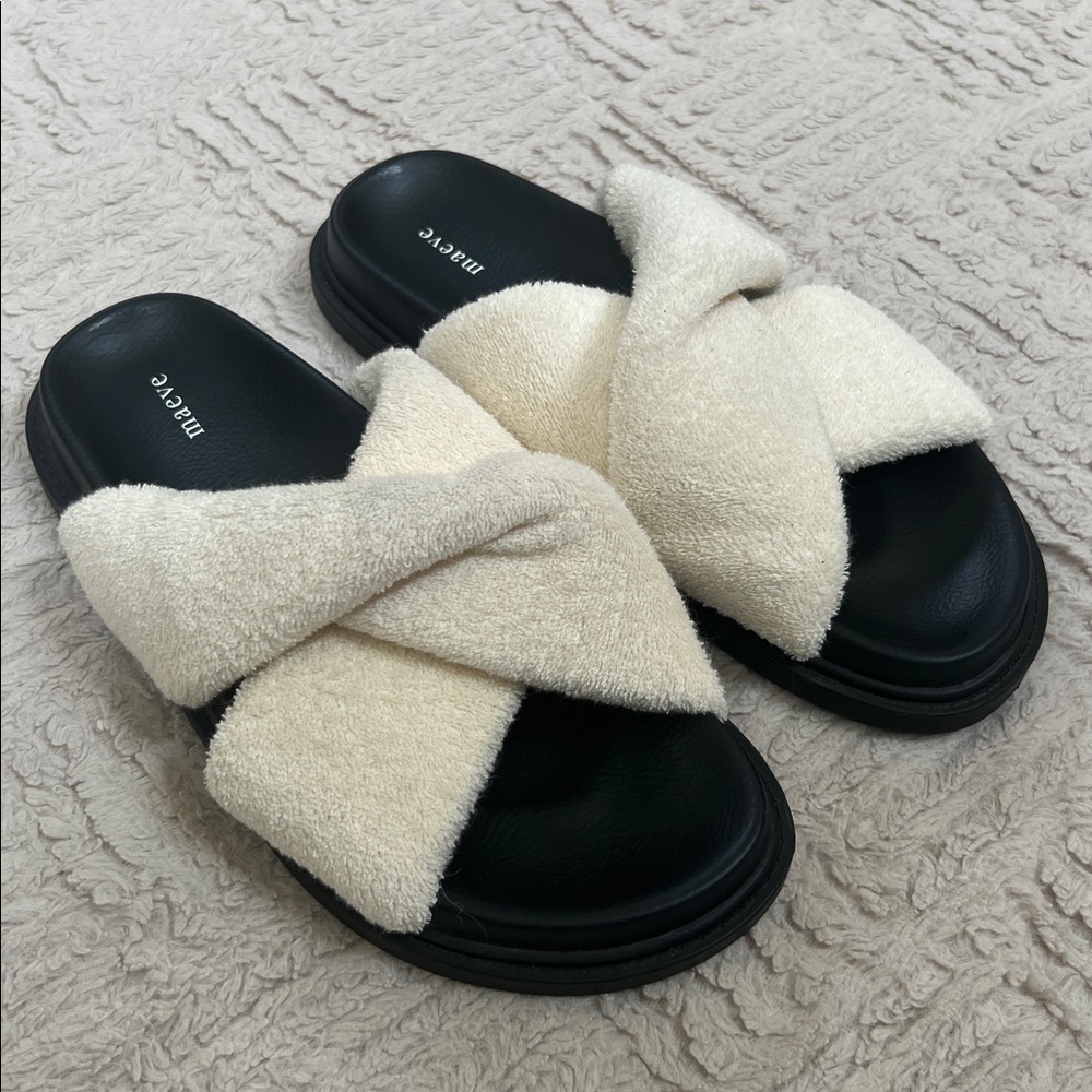 Anthropologie Maeve Terry Slide Sandals in white Ivory, Size 8, New condition
